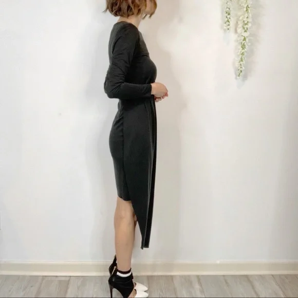 NWT BAR III black long sleeve dress asymmetrical hem draped panel 2087 - Picture 4 of 13